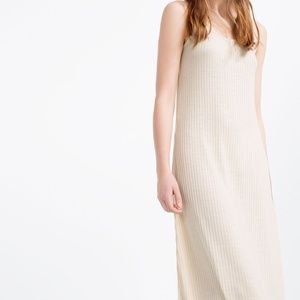 ZARA Neutral Cream Ribbed Sleeveless Midi Dress S